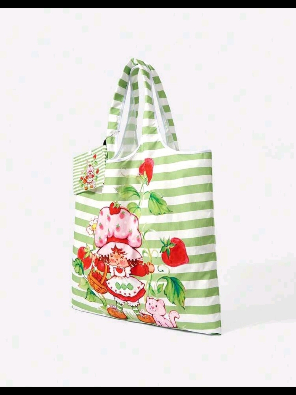 Green & White Striped Strawberry Print Tote Bag - Picture 3 of 4